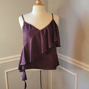 SAKS FIFTH AVENUE Plum Cascading Trailing Ruffle Party Date Night Glam Cami M